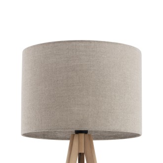 TK Lighting 16021 - Stojacia textilná lampa Grand 1xE27, Ø500, ľan/borovica