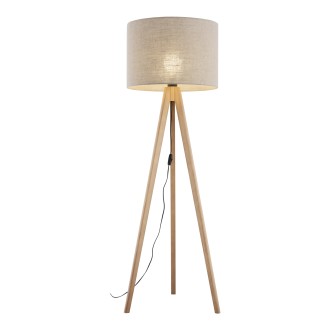 TK Lighting 16021 - Stojacia textilná lampa Grand 1xE27, Ø500, ľan/borovica