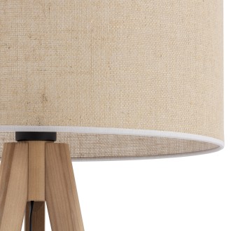 TK Lighting 16020 - Stojacia textilná lampa Grand 1xE27, Ø500, prírodná/borovica