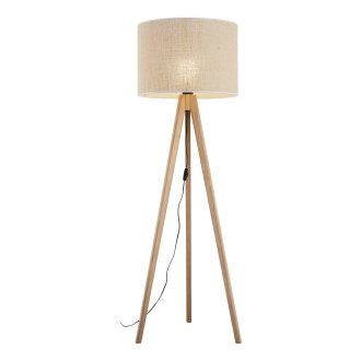 TK Lighting 16020 - Stojacia textilná lampa Grand 1xE27, Ø500, prírodná/borovica