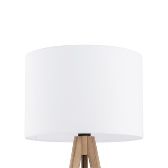 TK Lighting 16006 - Stojacia textilná lampa Grand 1xE27, Ø500, biela/borovica