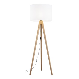 TK Lighting 16006 - Stojacia textilná lampa Grand 1xE27, Ø500, biela/borovica