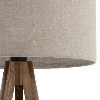 TK Lighting 16018 - Stojacia textilná lampa Grand 1xE27, Ø500, ľan/orech
