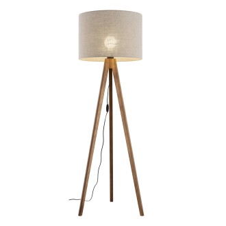TK Lighting 16018 - Stojacia textilná lampa Grand 1xE27, Ø500, ľan/orech