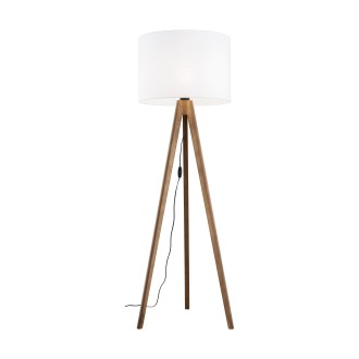 TK Lighting 16003 - Stojacia textilná lampa Grand 1xE27, Ø500, biela/orech