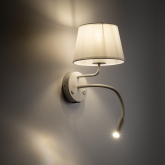 TK Lighting 10204 - Textilná nástenná lampička Maja 1xE27 + 1xG9, biela + USB nabíjanie