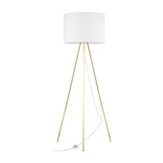 TK Lighting 6637 - Stojacia textilná lampa Umberto 1xE27, Ø700, biela/zlatá
