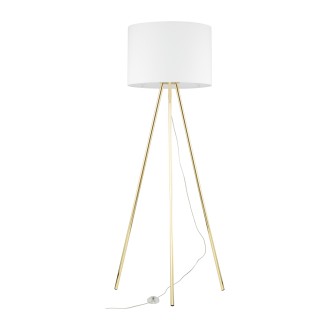 TK Lighting 6637 - Stojacia textilná lampa Umberto 1xE27, Ø700, biela/zlatá