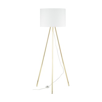 TK Lighting 6637 - Stojacia textilná lampa Umberto 1xE27, Ø700, biela/zlatá