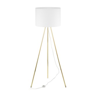 TK Lighting 6637 - Stojacia textilná lampa Umberto 1xE27, Ø700, biela/zlatá