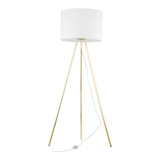 TK Lighting 6637 - Stojacia textilná lampa Umberto 1xE27, Ø700, biela/zlatá