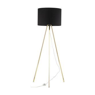 TK Lighting 6635 - Stojacia textilná lampa Umberto 1xE27, Ø700, čierna/zlatá