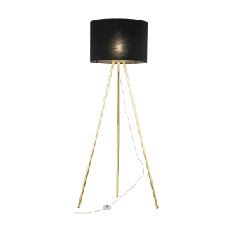 TK Lighting 6635 - Stojacia textilná lampa Umberto 1xE27, Ø700, čierna/zlatá