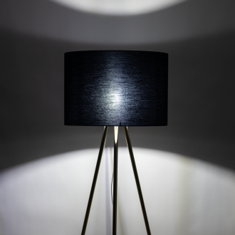TK Lighting 6635 - Stojacia textilná lampa Umberto 1xE27, Ø700, čierna/zlatá