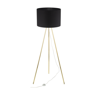 TK Lighting 6635 - Stojacia textilná lampa Umberto 1xE27, Ø700, čierna/zlatá