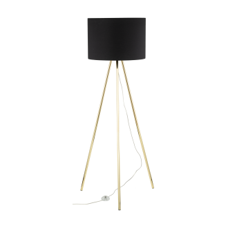 TK Lighting 6635 - Stojacia textilná lampa Umberto 1xE27, Ø700, čierna/zlatá