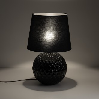 TK Lighting 16047 - Stolová lampička Santana 1xE27, Ø390, čierna/sklo/textil