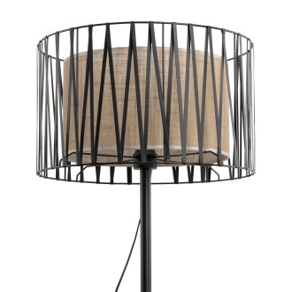 TK Lighting 5890 - Stojacia textilná lampa Harmony nature 1xE27, Ø500, čierna/prírodná