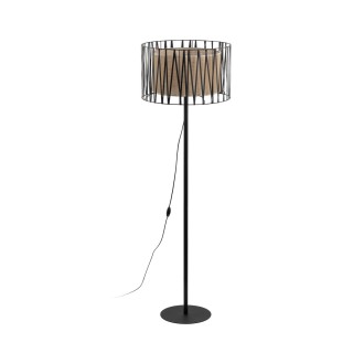 TK Lighting 5890 - Stojacia textilná lampa Harmony nature 1xE27, Ø500, čierna/prírodná