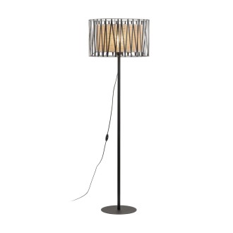 TK Lighting 5890 - Stojacia textilná lampa Harmony nature 1xE27, Ø500, čierna/prírodná