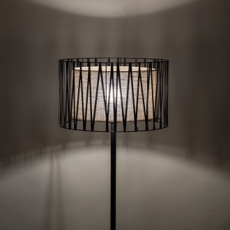 TK Lighting 5890 - Stojacia textilná lampa Harmony nature 1xE27, Ø500, čierna/prírodná