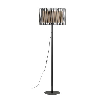 TK Lighting 5890 - Stojacia textilná lampa Harmony nature 1xE27, Ø500, čierna/prírodná