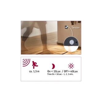 Paulmann 93135 - Orientačné LED svietidlo do steny Edge Quadro 1,2 W, 2700K, 25lm, matná čierna + senzor