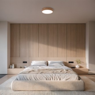 Temar CLEO DR375 OAK WITH MOTION SENSOR - Stropné drevené svietidlo CLEO OAK Ø375, 3xE27, dub/sklo + senzor