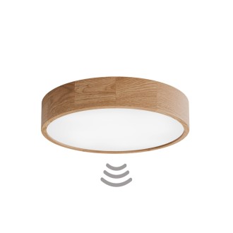 Temar CLEO DR475 OAK WITH MOTION SENSOR - Stropné drevené svietidlo CLEO OAK Ø475, 4xE27, dub/sklo + senzor