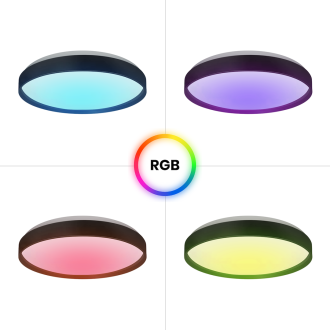 Stropné LED svietidlo RINGO 36W, 3000-6000K, 3250lm, RGB, Ø390, čierna/biela + diaľkové ovládanie