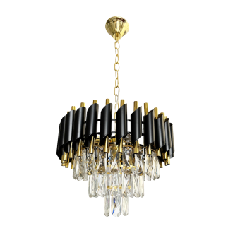 Krištáľový luster CRISTAL 5xE14, Ø380, čierna/zlatá
