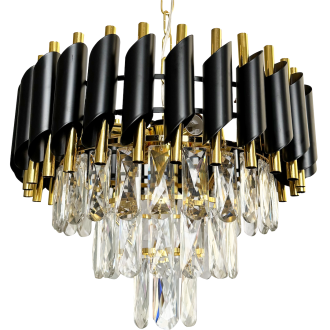 Krištáľový luster CRISTAL 5xE14, Ø380, čierna/zlatá