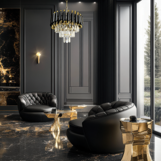 Krištáľový luster CRISTAL 5xE14, Ø380, čierna/zlatá
