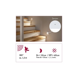 Paulmann 80002 - Orientačné LED svietidlo do steny Tsaro Leader 1W, 2700K, 80lm, biela + senzor