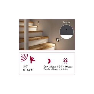 Paulmann 80004 - Orientačné LED svietidlo do steny Tsaro Leader 1W, 2700K, 80lm, čierna + senzor