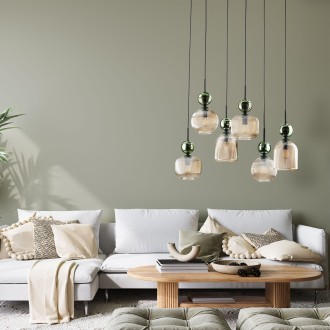 TK Lighting 11150 - Luster SOPHIA GREEN COGNAC 6xE14, čierna/koňak/zelená