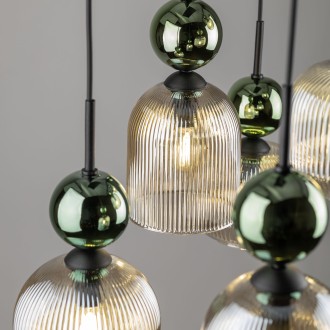 TK Lighting 11150 - Luster SOPHIA GREEN COGNAC 6xE14, čierna/koňak/zelená
