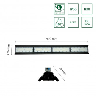 SPECTRUM SLI048004NW_PW - Priemyselné svietidlo HALLS LINE 200W 4000K 30 000lm 230V 90° IP66 IK10 0-10V 990x126x95mm čierne