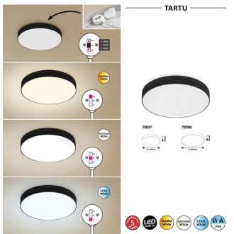 Rabalux 7898 - Vonkajšie stropné LED svietidlo Tartu 24W, 2800/4000/6000K, 2500lm, IP44, Ø300, čierna
