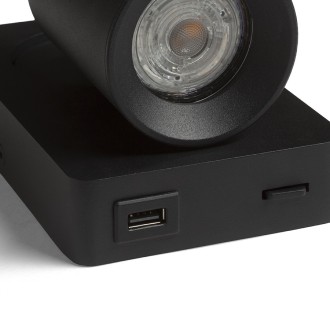 Rendl R13764 - Bodové nástenné svietidlo Voltera 1xGU10, USB, čierna