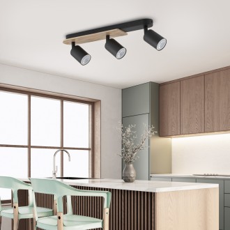 TK Lighting 4675 - Stropné bodové svietidlo Cover wood 3xGU10, čierna/orech