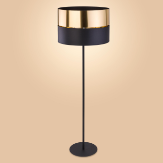 TK Lighting 5465 - Stojacia lampa HILTON GOLD 1xE27, Ø500, čierna/zlatá/textil