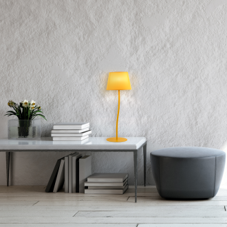 TK Lighting 6641 - Stolná textilná lampička Nicola, 1xE27, Ø200, žltá