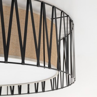 TK Lighting 5940 - Stropné textilné svietidlo Harmony nature 4xE27, Ø500, čierna/prírodné