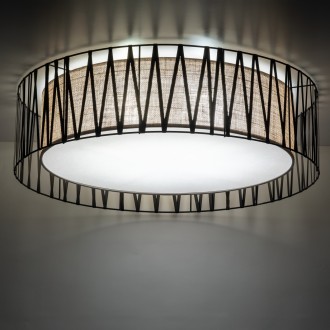 TK Lighting 5940 - Stropné textilné svietidlo Harmony nature 4xE27, Ø500, čierna/prírodné
