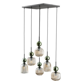 TK Lighting 11150 - Luster SOPHIA GREEN COGNAC 6xE14, čierna/koňak/zelená